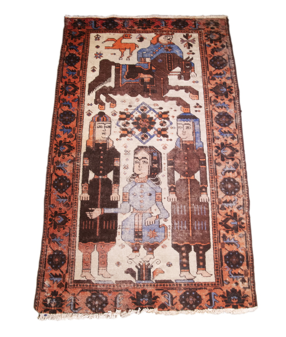 Appraisal: IRANIAN PICTORIAL RUG Figure of a Ruler on Horseback above