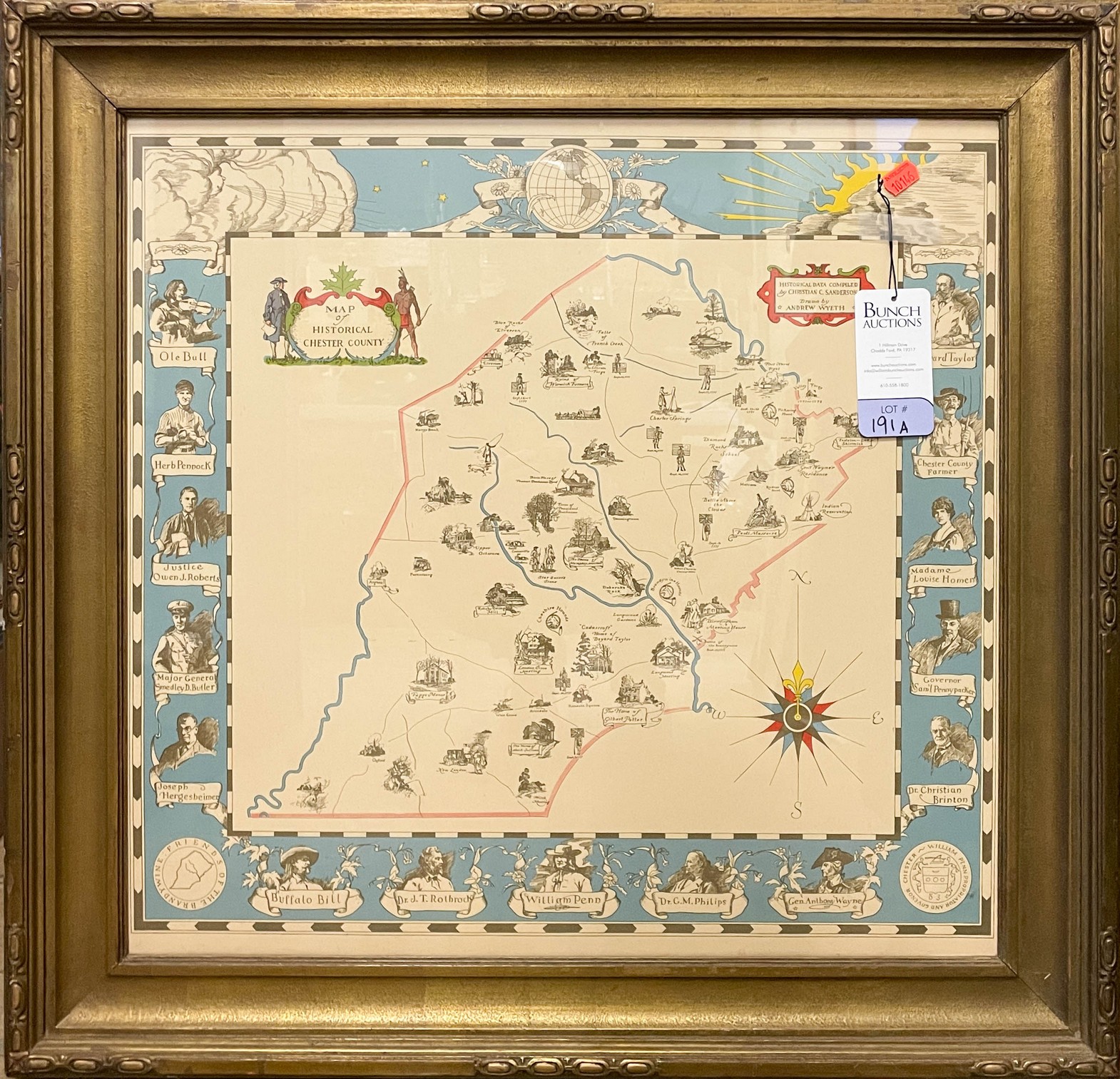 Appraisal: A framed map of historical Chester County Pennsylvania by Andrew