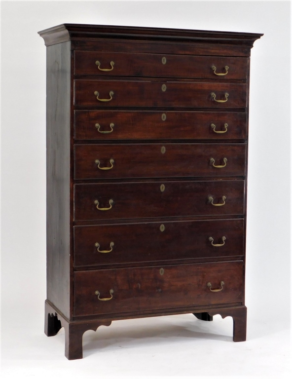 Appraisal: C CHIPPENDALE TIGER MAPLE DRAWER TALL CHEST New England th