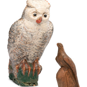 Appraisal: A Carved and Painted Plaster Owl and a Carved Wooden