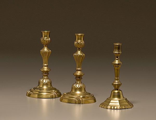 Appraisal: FRENCH BRASS CANDLESTICKS mid- th century lot of Includes a