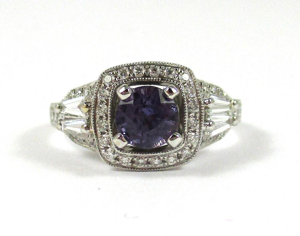 Appraisal: COLOR CHANGE SAPPHIRE AND DIAMOND RING WITH GIA REPORT The