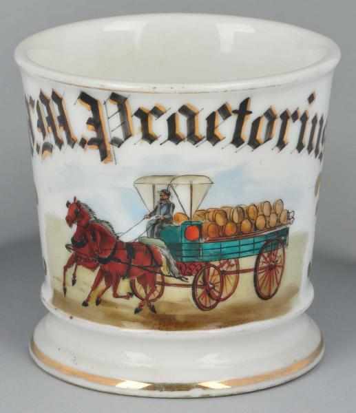 Appraisal: Horse-Drawn Wagon Shaving Mug Description Gilt name W M Praetorius