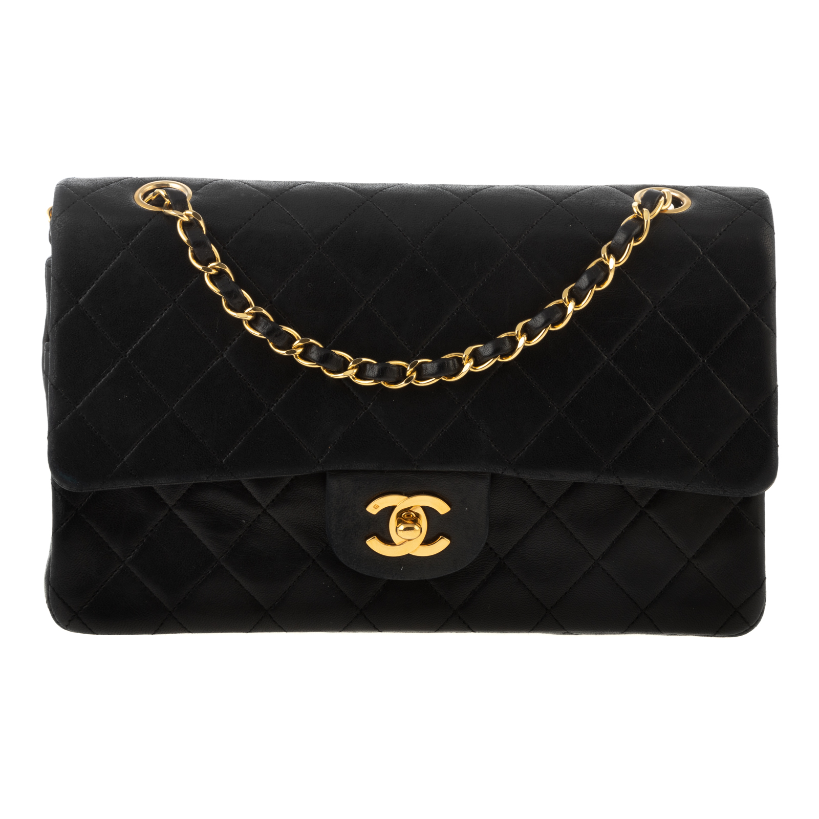 Appraisal: A MEDIUM CHANEL CLASSIC DOUBLE FLAP BAG A black quilted