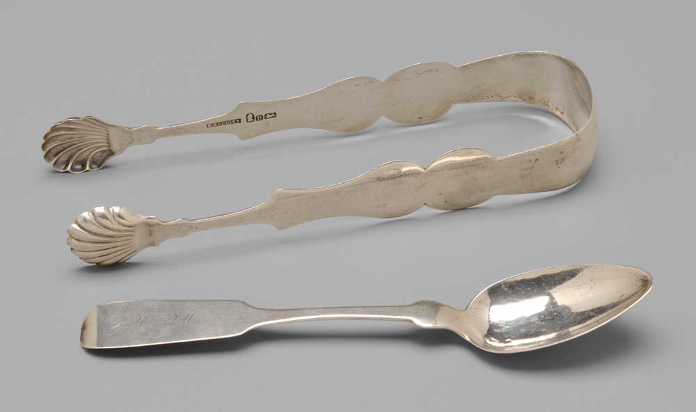 Appraisal: North Carolina Coin Silver Flatware th century tongs with shaped