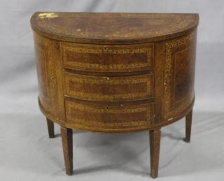 Appraisal: Edwardian Walnut Parquetry Inlaid Demilune Commode From a Greenwich CT