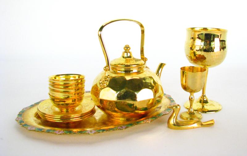 Appraisal: K Gold Plated Luncheon Set including ten stemmed goblets six