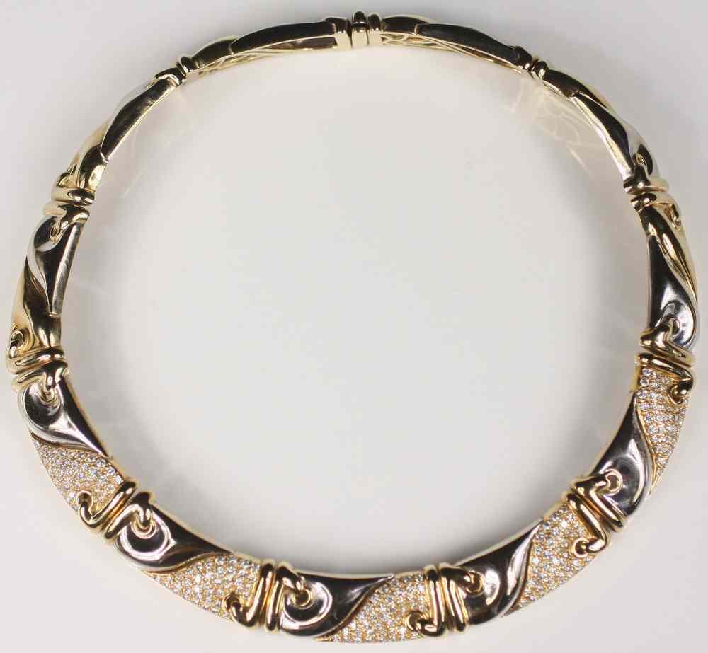 Appraisal: NECKLACE - One K yellow and white gold diamond choker