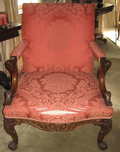 Appraisal: George II style mahogany upholstered library armchair th century