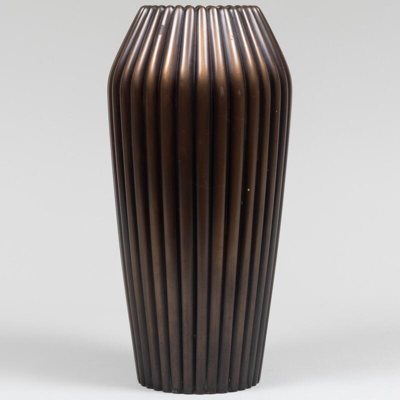 Appraisal: Japanese Bronze Ribbed Vase With stamped mark x in diam