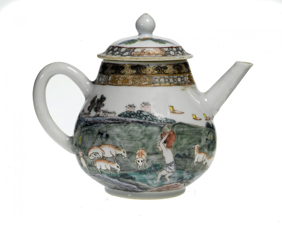 Appraisal: A FINELY PAINTED TEAPOT AND A COVER enamelled with continuous