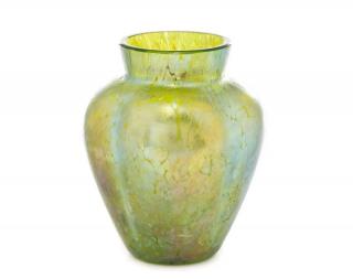 Appraisal: Kralik Soft Crackle Green Iridized Cabinet Vase Attributed to Wilhelm