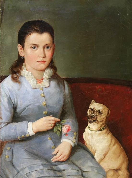 Appraisal: British School th Century Young Child with Dog Unsigned Oil