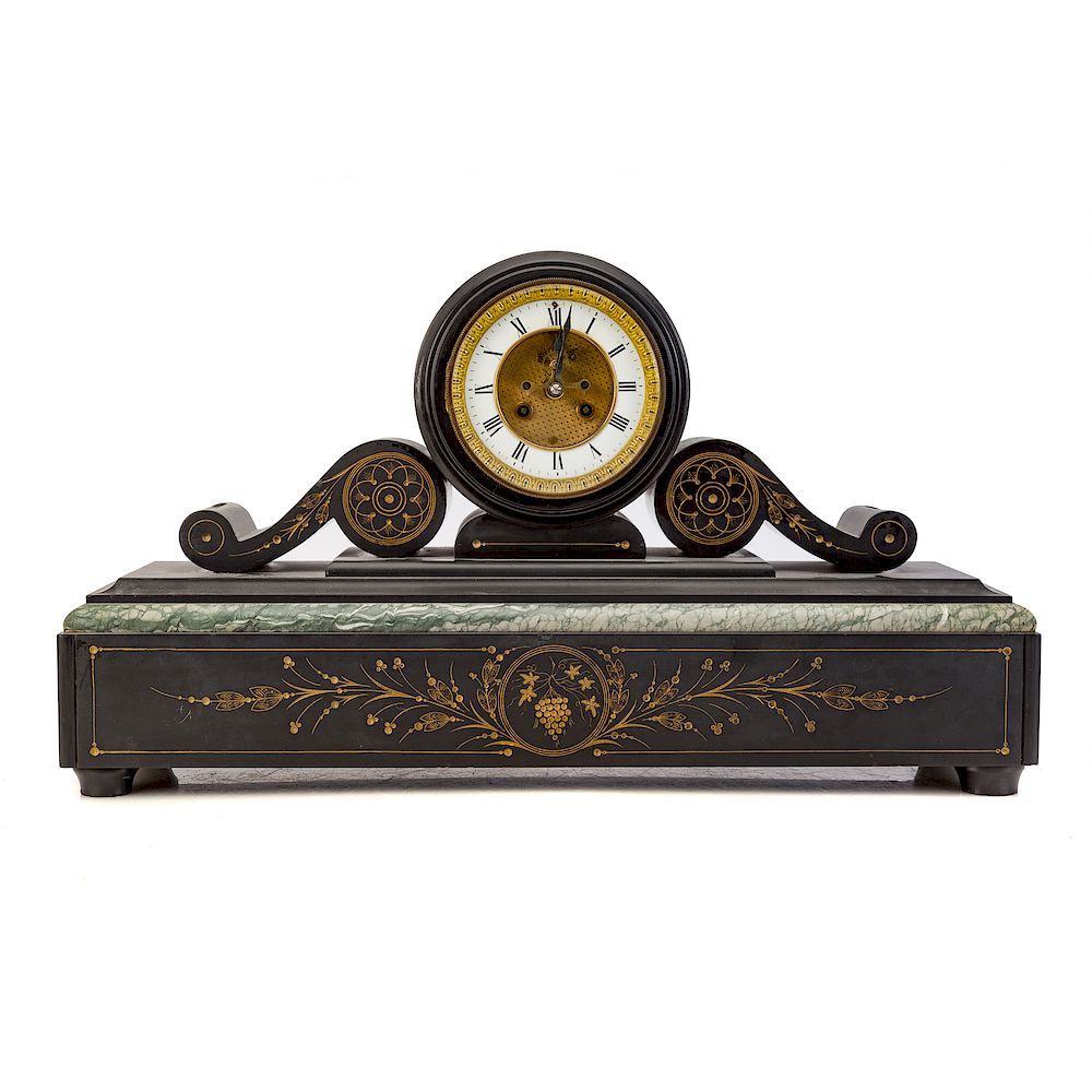 Appraisal: French Beaux Arts slate and marble mantel clock second half