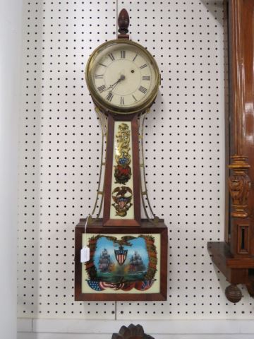 Appraisal: Simon Willard Banjo Wall Clock reverse painted scene of Parry's