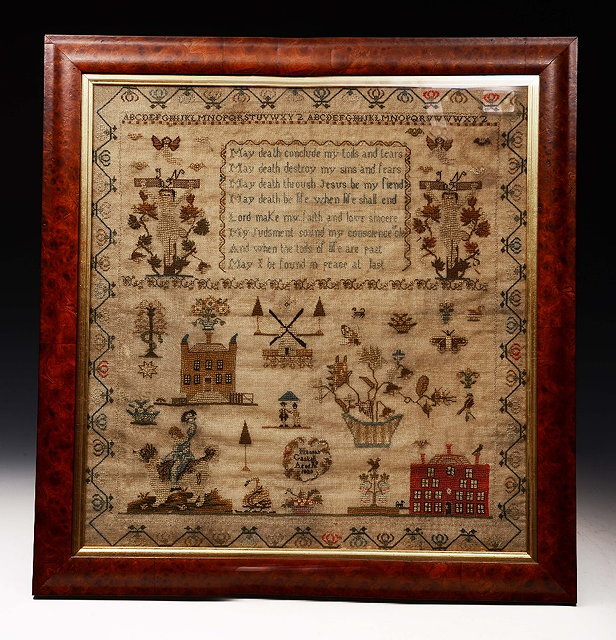 Appraisal: AN EARLY TH CENTURY SAMPLER worked with a verse flowers