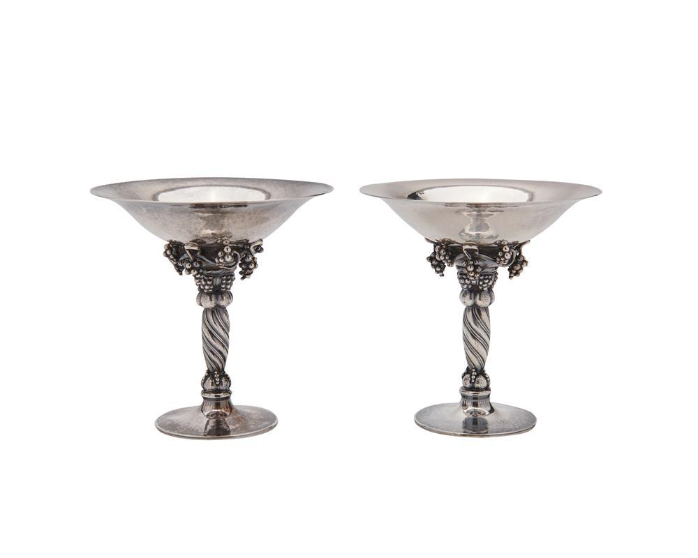 Appraisal: Pair of GEORG JENSEN Silver Grape Tazzas ca No A