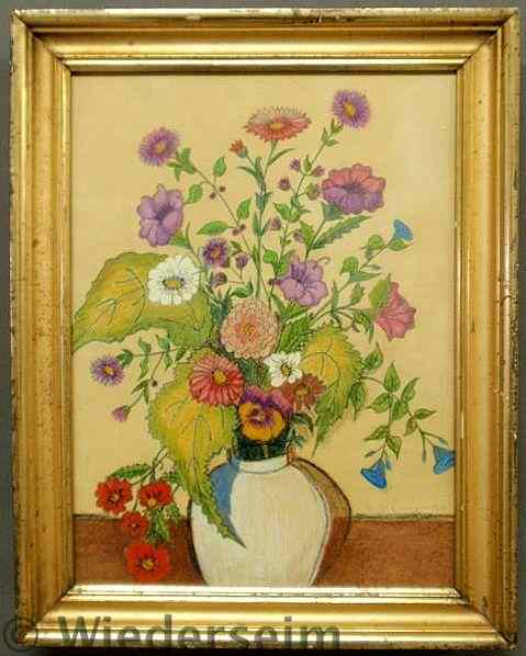 Appraisal: Gilt framed gouache of a vase of flowers signed l