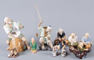 Appraisal: Chinese Mud Figures Ten Ten Chinese glazed mud figures includes