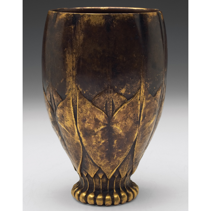 Appraisal: Leon Kann vase bronze with an overlapping leaf design original