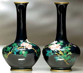 Appraisal: PAIR JAPANESE CLOISONN VASES Pair charming and finely detailed old