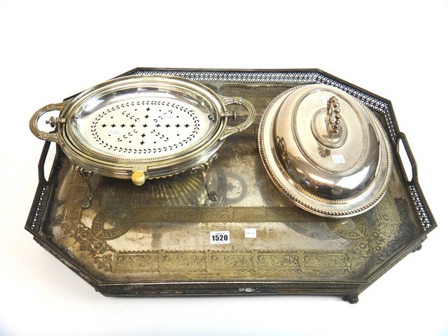 Appraisal: Plated wares comprising a large octagonal twin handled gallery tray