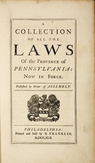 Appraisal: FRANKLIN Benjamin - printer Charters of the Province of Pensilvania