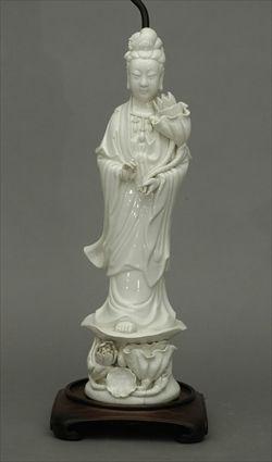 Appraisal: Chinese Blanc-de-Chine Porcelain Figure Mounted as a Lamp Figure in