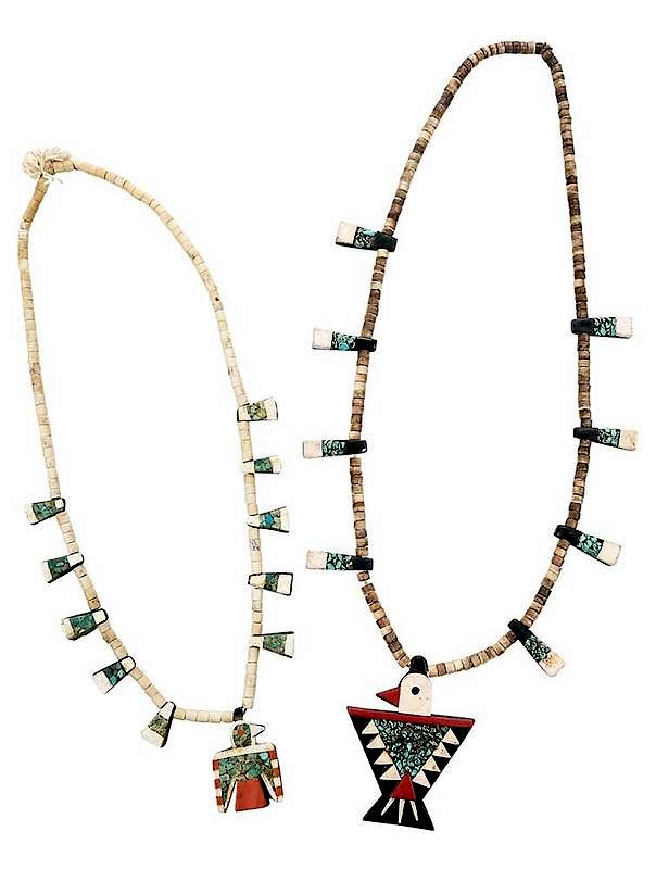 Appraisal: Two Vintage Santo Domingo Thunderbird Necklaces Depression era jewelry turquoise