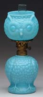 Appraisal: RARE BLUE MILK GLASS OWL MINI LAMP S - Embossed