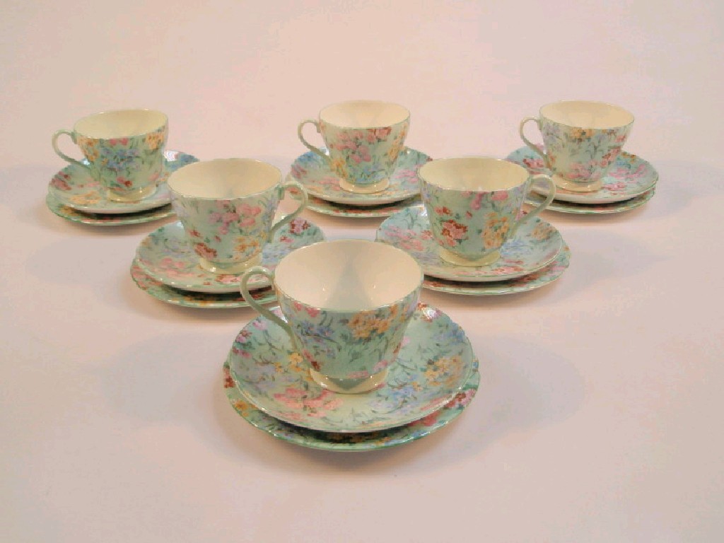 Appraisal: A Shelley Melody teaset comprising six cups six saucers and