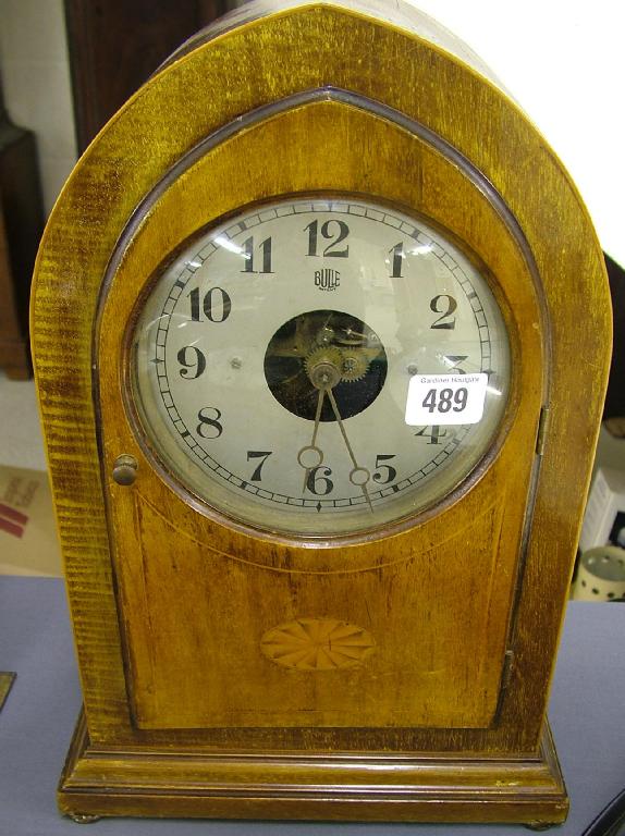 Appraisal: Mahogany Bulle electric mantel clock the circular silvered dial within