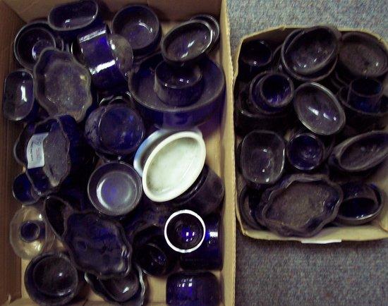 Appraisal: A large quantity of blue glass condiment liners etc