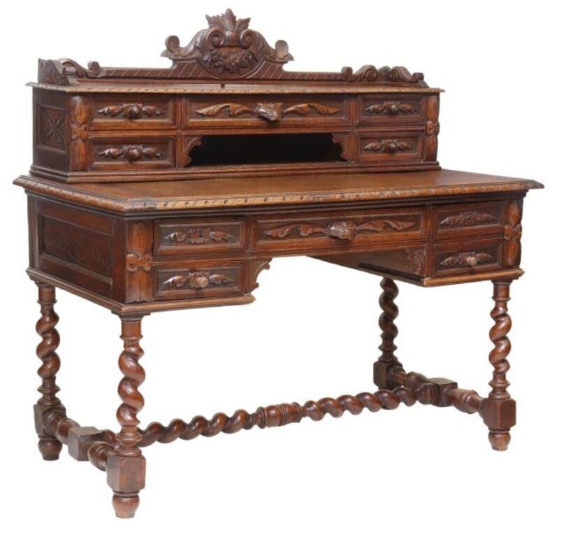 Appraisal: French Henri II style oak writing desk late th c