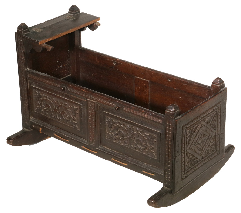 Appraisal: ELIZABETHEAN CARVED OAK CRADLE Late th - early th c