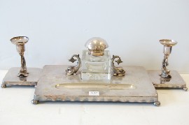 Appraisal: ART DECO SILVER PLATE THREE PIECE DESK SET