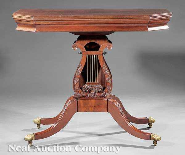 Appraisal: An Associated Pair of American Classical Carved Mahogany Games Tables