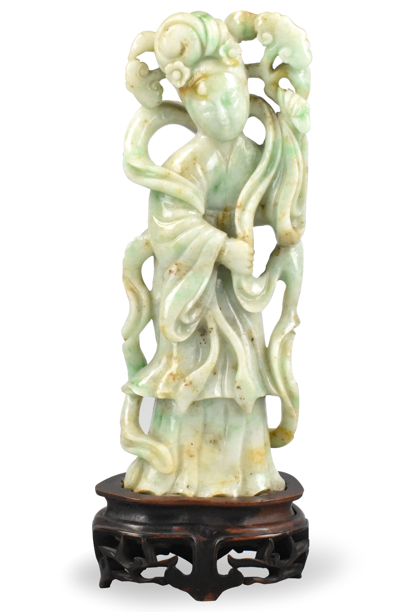 Appraisal: A Chinese jadeite carved standing lady figure Qing Dynasty accompanied