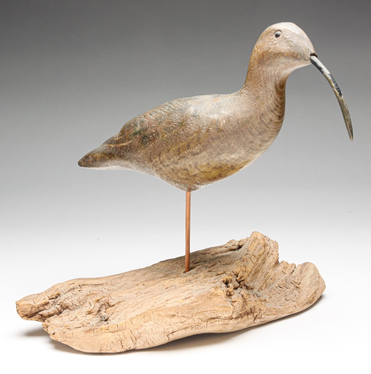 Appraisal: AMERICAN SHOREBIRD Mid th century Carved wooden curlew with original