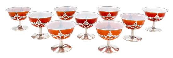 Appraisal: Sale Lot A Collection of Nine Silver Overlay Glass Coupes