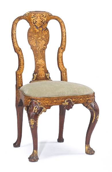 Appraisal: A George I parcel gilt marquetry and walnut side chairsecond