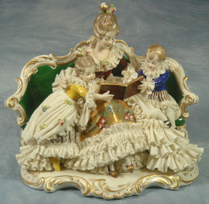 Appraisal: Dresden style porcelain group mother reading with children some slight