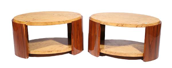 Appraisal: A pair of Art Deco oval coffee tables height in