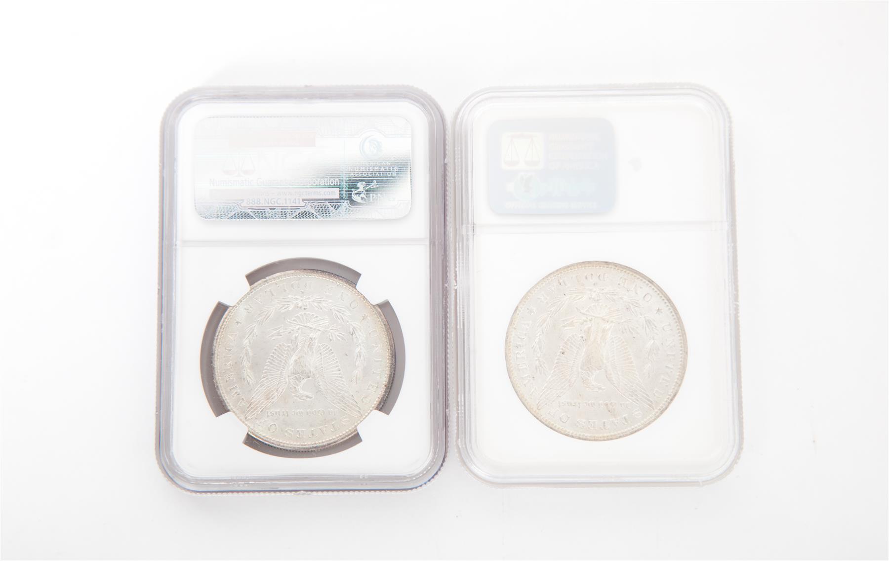 Appraisal: TWO MORGAN SILVER DOLLARS S MS NGC - O MS