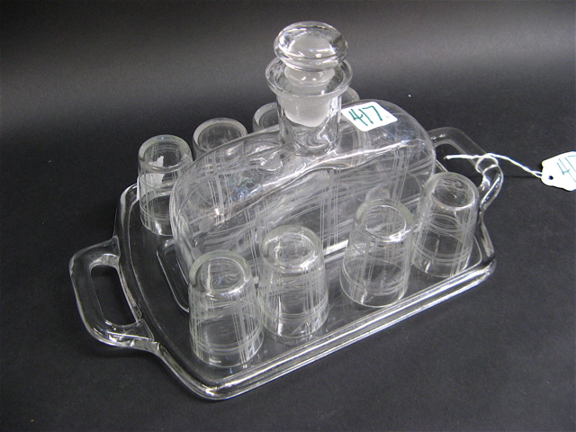 Appraisal: ASSEMBLED SET CLEAR GLASS LIQUOR SERVING PIECES pieces with etched