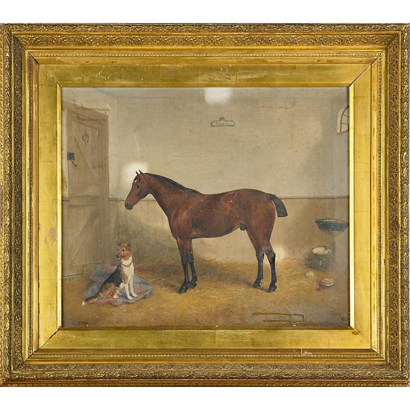 Appraisal: EDWIN FREDERICK HOLT British - Oil on canvas of horse