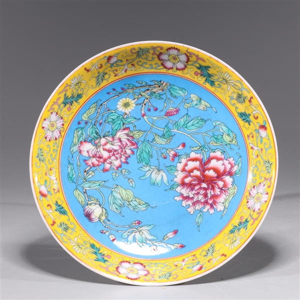 Appraisal: Chinese famille rose enameled porcelain dish with floral motif to