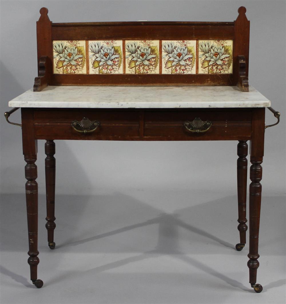 Appraisal: EDWARDIAN RALLS SON GUERNSEY MARBLE TILE AND MAHOGANY WASHSTAND the