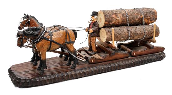 Appraisal: Sale Lot A Carved Wood Sculpture Depicting Draft Horses Pulling