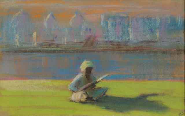 Appraisal: TH CENTURY ENGLISH SCHOOL Sitar player Pushkar India pastels indistinctly